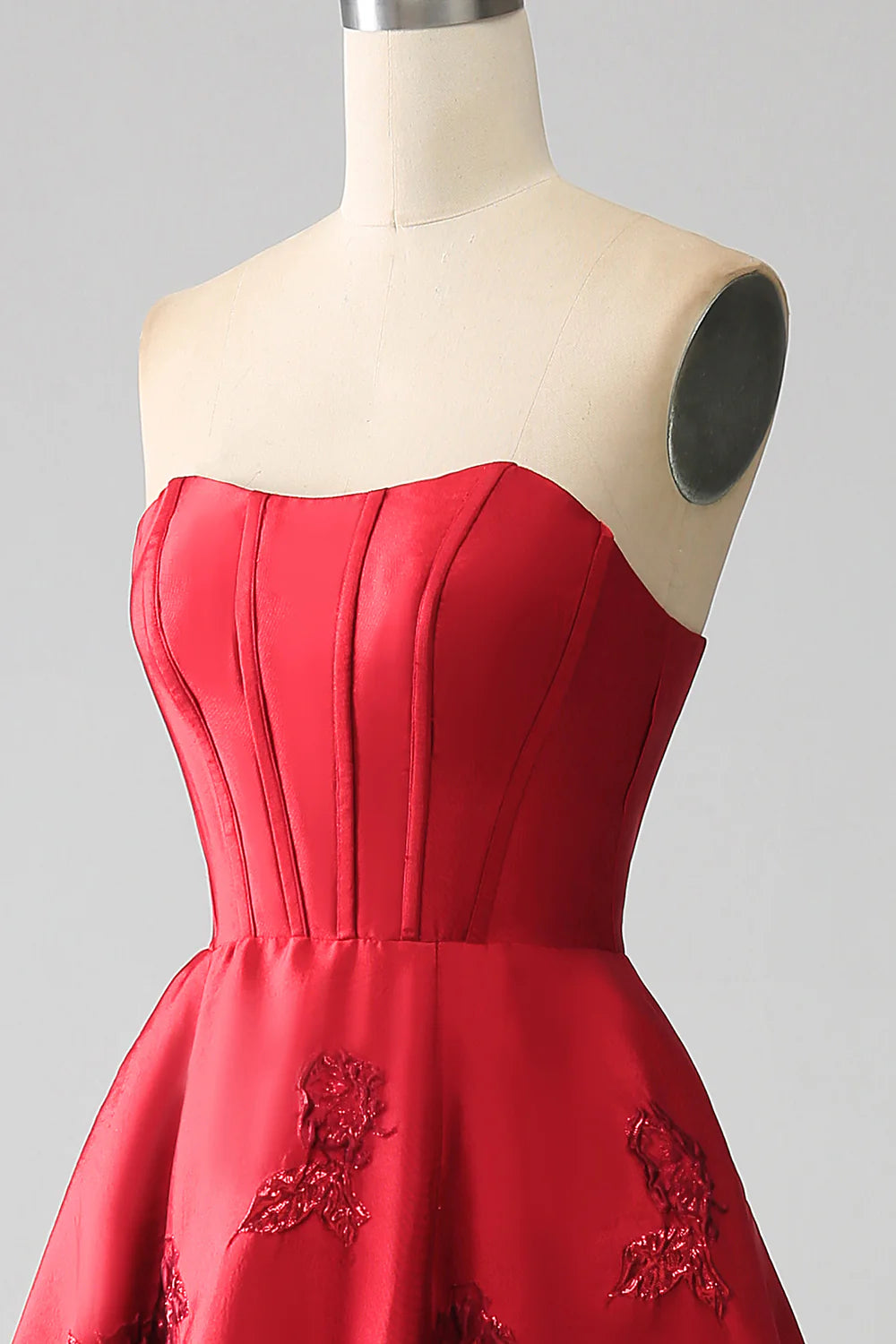 Elegant Princess A Line Strapless Red Satin Long Prom Dress DP1007