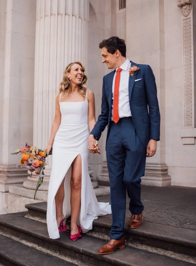 Simple Elegant Mermaid Spaghetti Strap White Satin Wedding Dresses DP4348