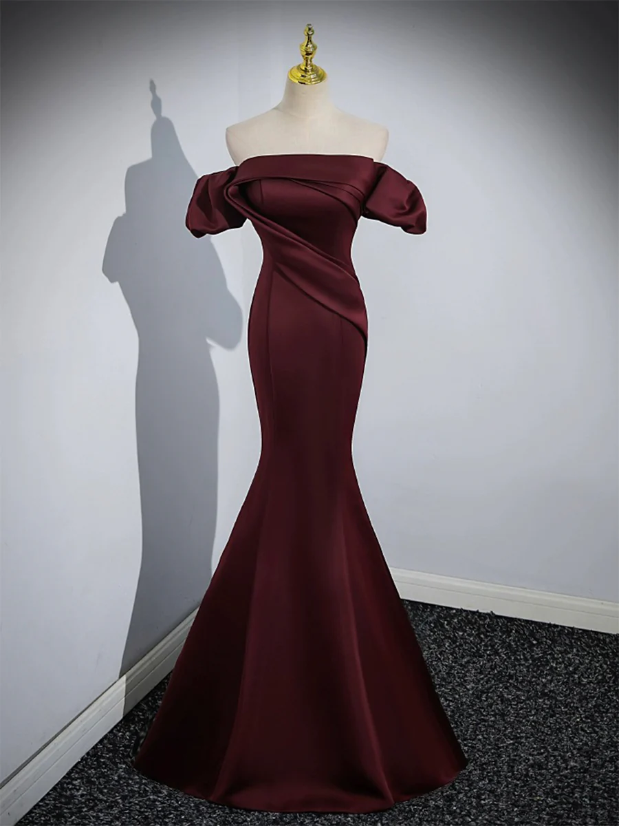 Burgundy Long Prom Dress Mermaid Off the Shoulder Evening Party Dress DP260