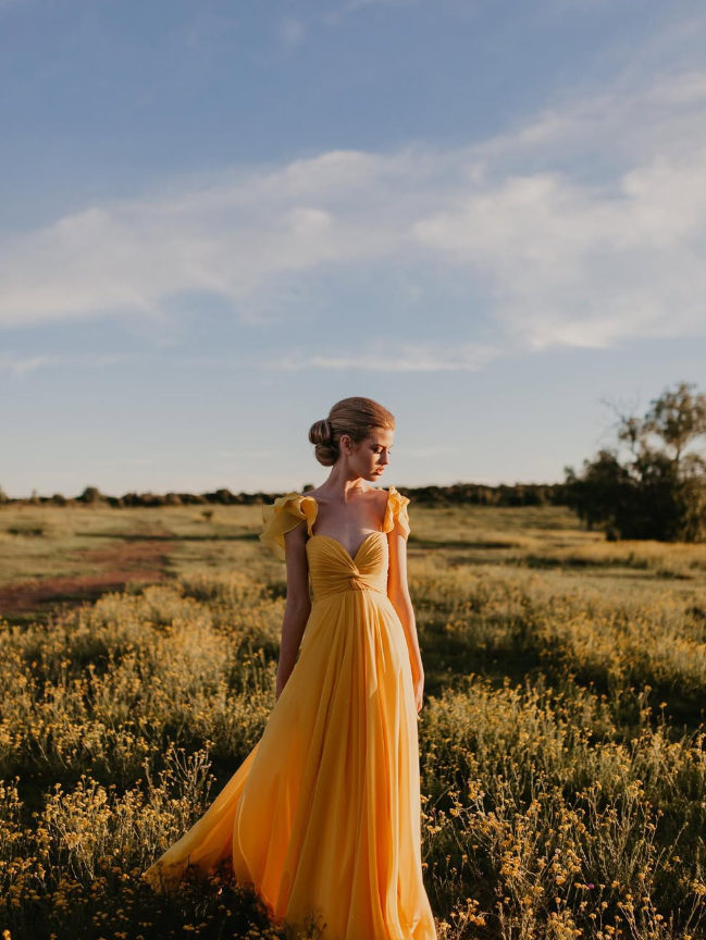 Charming A Line Straps Yellow Chiffon Long Party Dress Evening Dress DP2347