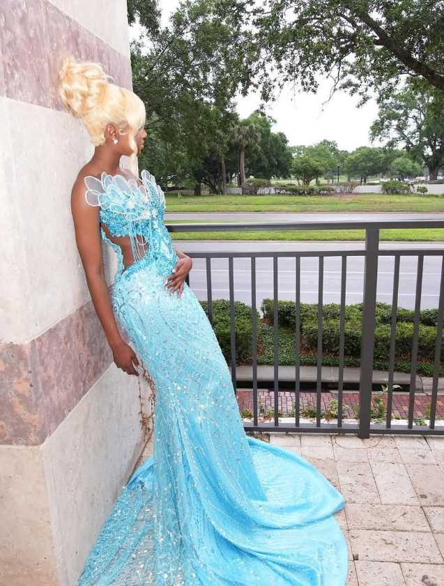 Chic Mermaid Strapless Shiny Beaded Sequin Tulle Long Sweep Prom Dress DP5053