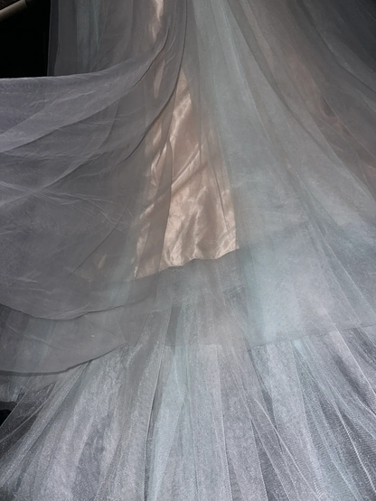 Vintage A Line Strapless Grey Tulle Long Prom Dress Date Dress DP4425