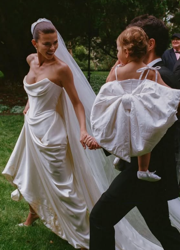 Classic A Line Strapless White Satin Long Wedding Dress DP5310