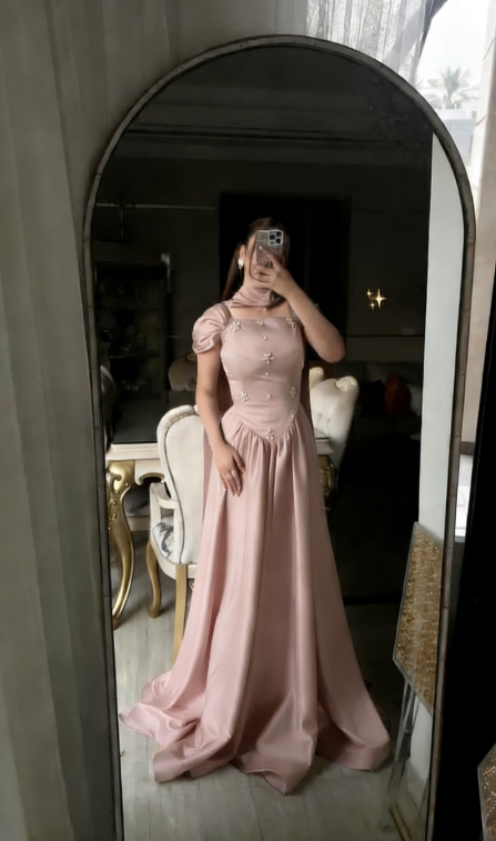 Elegant A Line Strap Rhinestone Blue Satin Long Prom Dress Party Dress DP4128