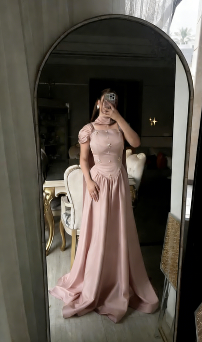 Elegant A Line Strap Rhinestone Blue Satin Long Prom Dress Party Dress DP4128