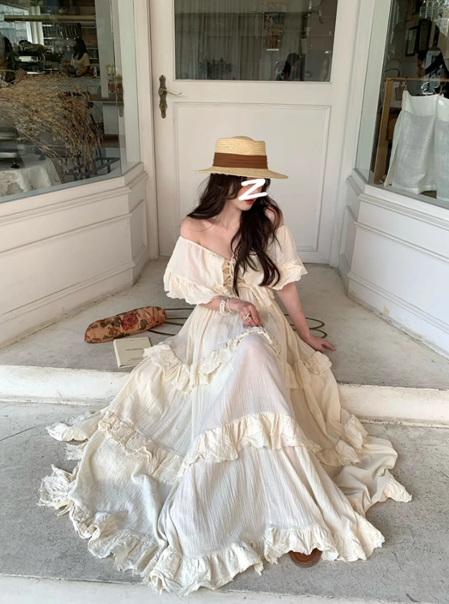 Apricot A Line Off the Shoulder Satin Party Dress Vacation Dress Outfits DP3409