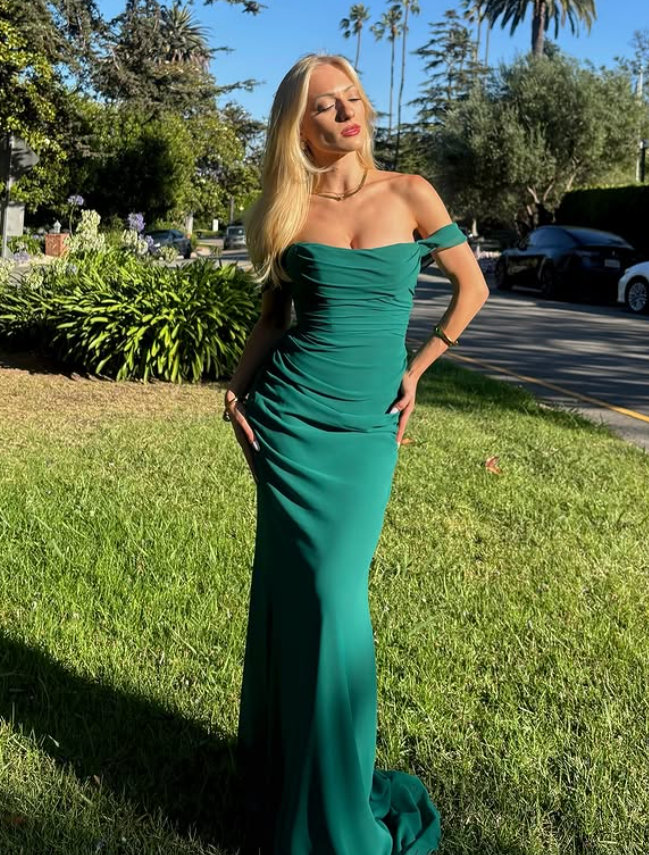 Emerald Sheath Off the Shoulder Chiffon Long Prom Dress Evening Dress Date Dress DP6181