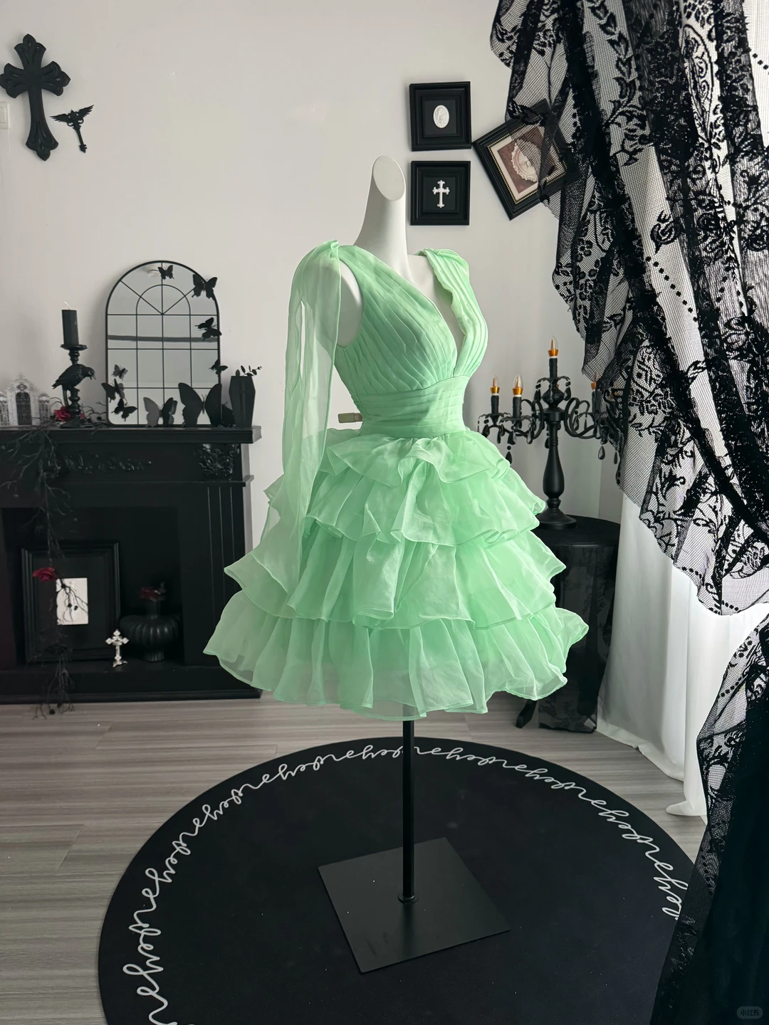 Summer Green A Line V Neck Layered Organza Short Prom Dress Homecoming Dress DP6977