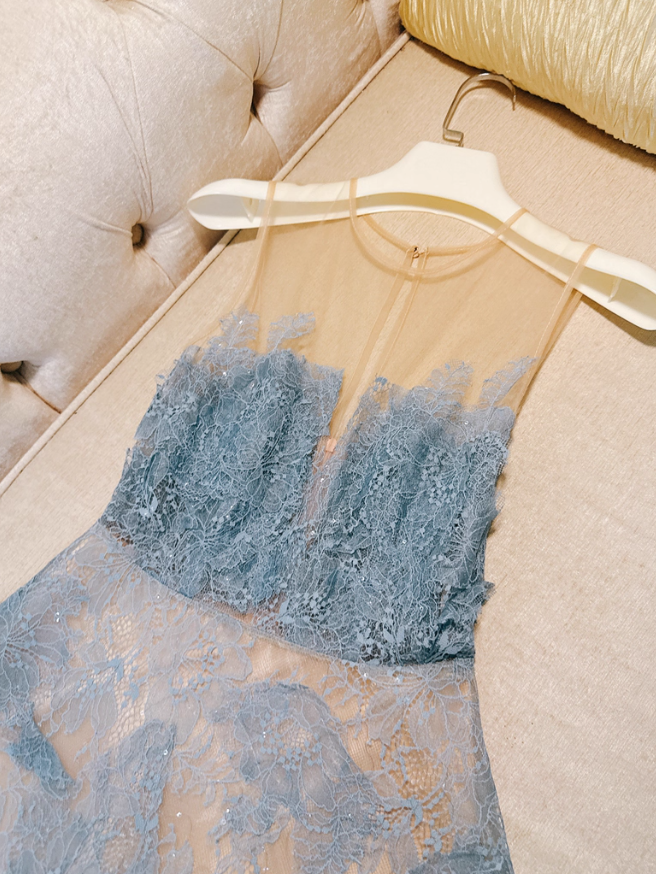 Gentle Blue A Line Strapless Lace Prom Dress Party Dress Date Dress DP4459