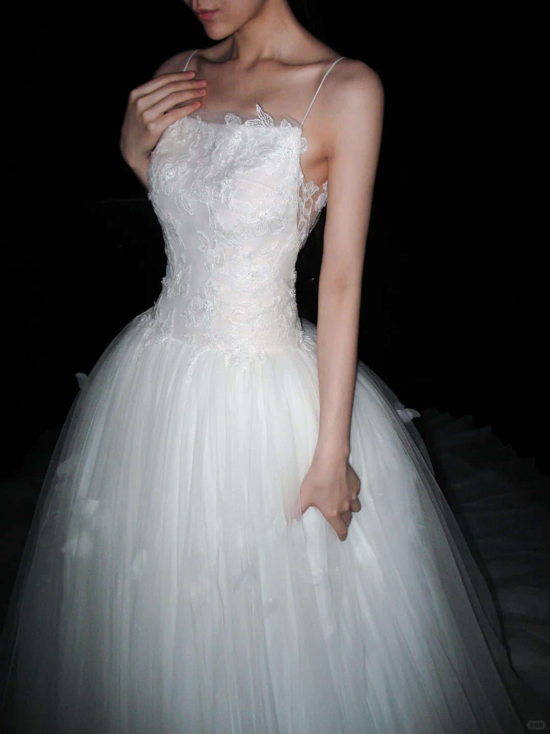 Backless Unique Ball Gown Straps White Lace Applique Tulle Long Wedding Dress DP6382