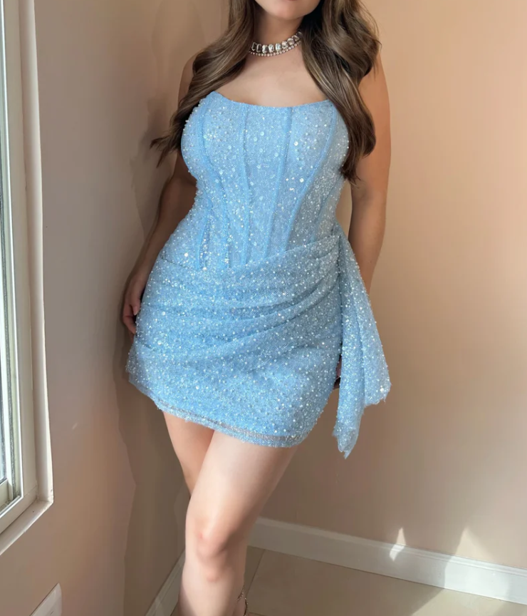 Gorgeous Light Pink Sequins Short Bodycon Dress Homecoming Dress DP562