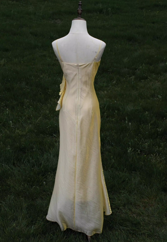 Vintage Mermaid Spaghetti Straps Yellow Satin Prom Dress DP4819