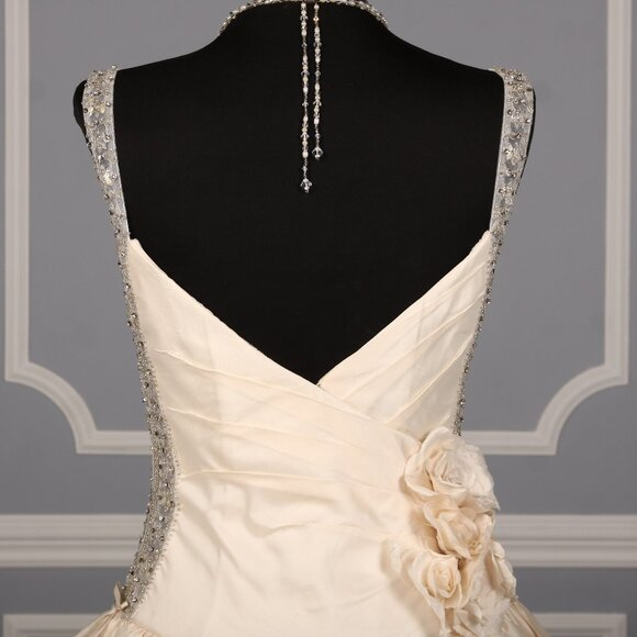 A Line V Neck Ivory White Satin Ball Gown Evening Dress Wedding Dress DP1335