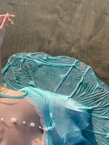 Blue Mermaid Spaghetti Straps Chiffon Long Vacation Dress Outfits DP3847
