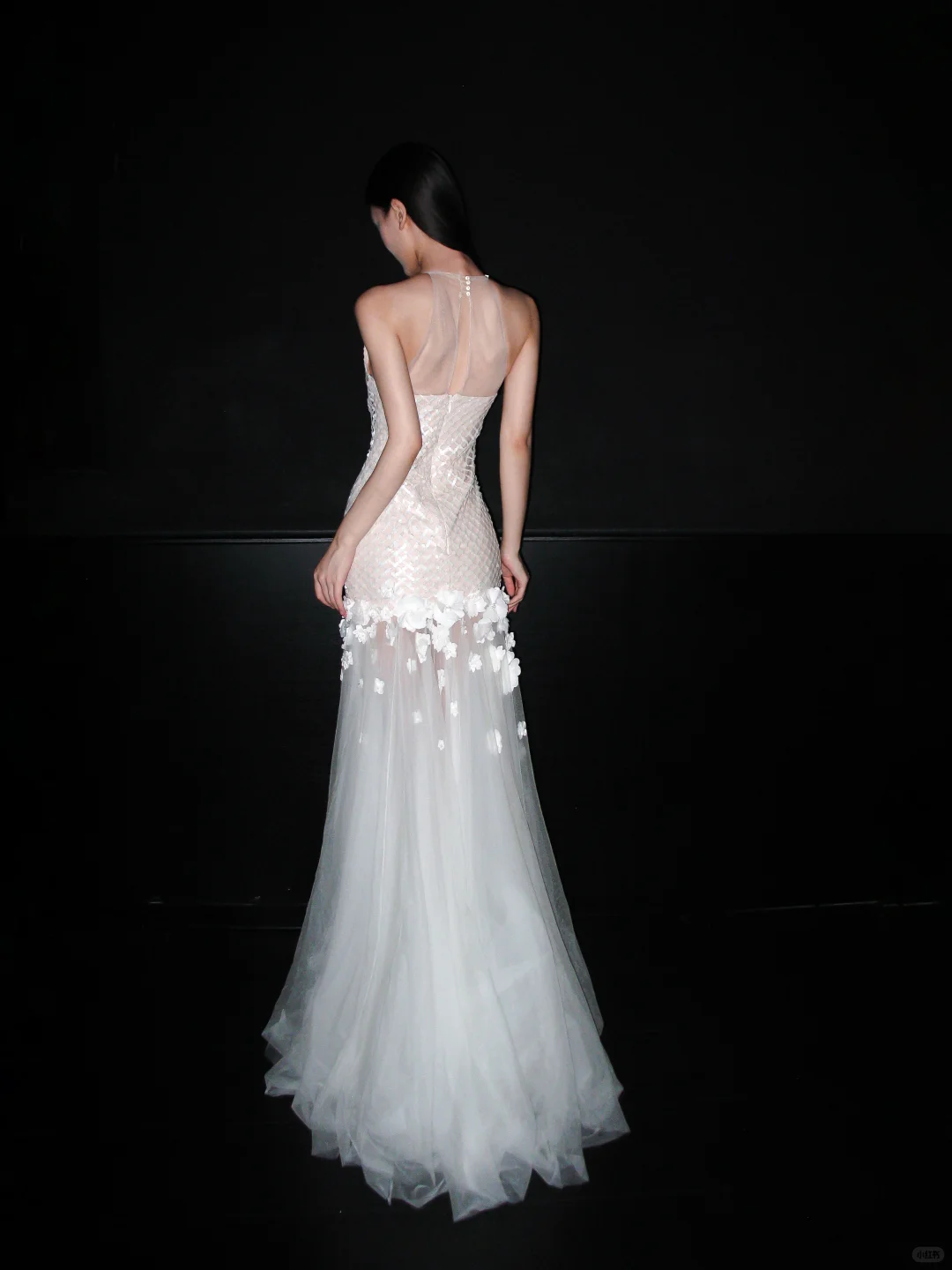 Shiny Mermaid Halter White Sequin Tulle Backless Long Wedding Dress DP8092