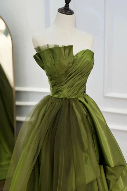 Green Satin Tulle Sweetheart Long Party Dress Prom Dress DP639