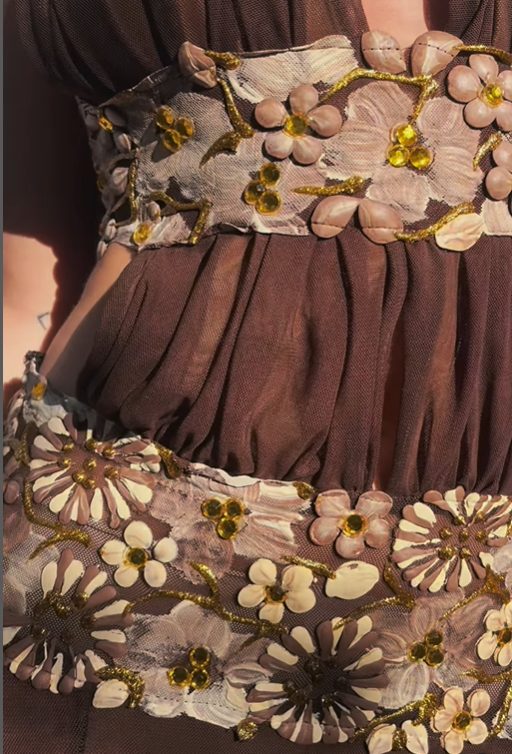 Vintage Mermaid  Appliques Brown Tulle Long Prom Dress Evening Dress DP1401