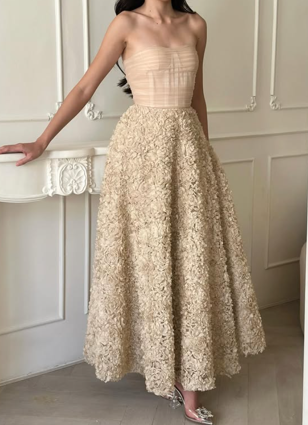 Pretty Apricot Ball Gown 3D Floral Tulle Prom Dress Evening Dress DP6133