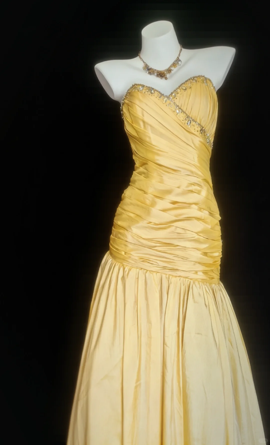 Yellow Mermaid Sweetheart Neck Beaded Satin Long Prom Dress DP4714
