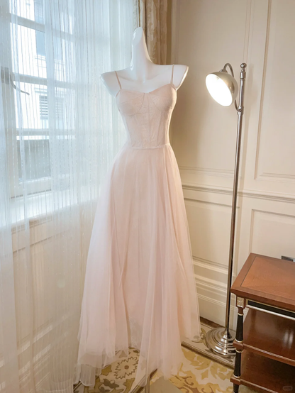 Gentle A Line Spaghetti Straps White Lace Tulle Party Dress Cocktail Dress DP2705