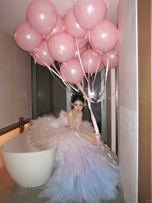 Gorgeous Ball Gown Strapless Feather Layered Tulle Long Party Dress Evening Dress DP2545