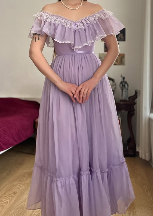 Vintage A Line Off the Shoulder Lilac Tulle Prom Dress Evening Dress Date Dress DP5708
