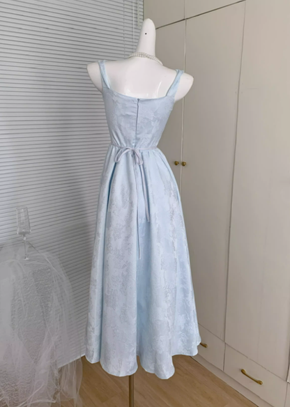 Baby Blue A Line Straps Simple Satin Vacation Dress Prom Dress Outfits DP3549