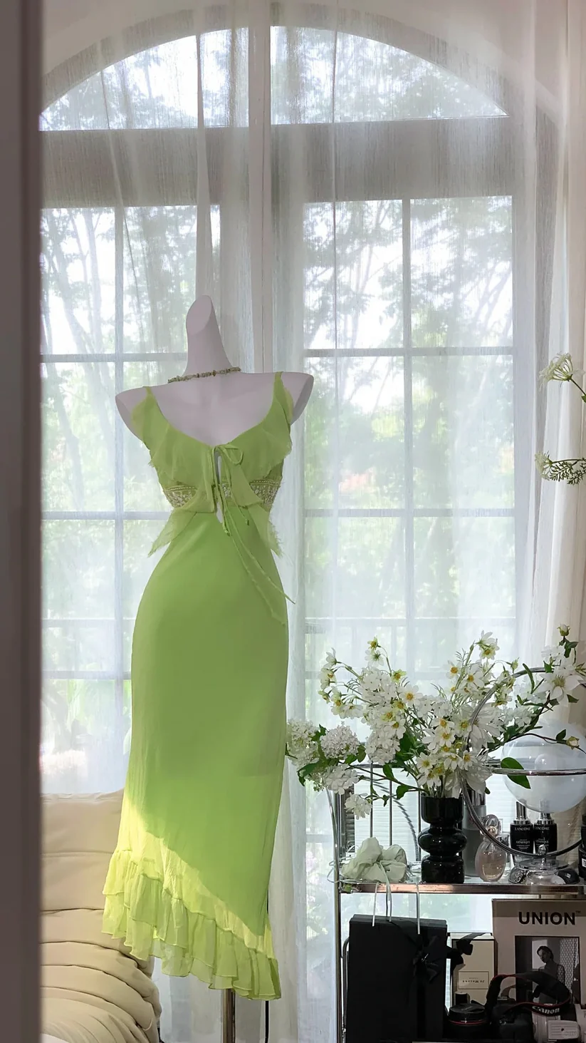 Fresh Green Mermaid V Neck Pretty Chiffon Homecoming Dress Date Dress DP2904