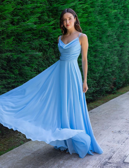 Orange Line Spaghetti Straps Chiffon Prom Dress Formal Dress Party Dress DP3503