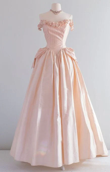 Vintage Off Shoulder A Line Long Prom Dress Party Dress DP655