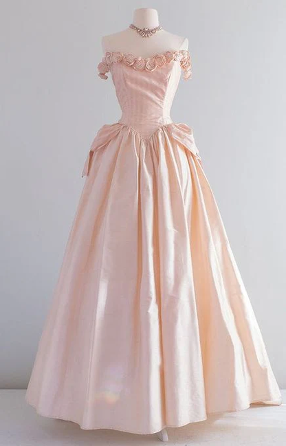 Vintage Off Shoulder A Line Long Prom Dress Party Dress DP655