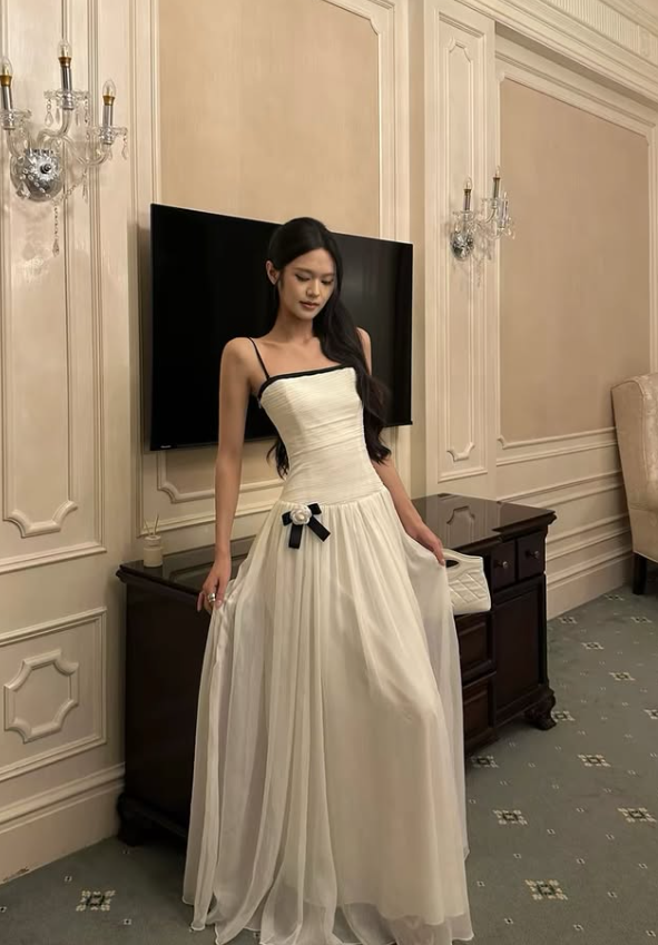 New A Line Spaghetti Strap White Tulle Long Prom Dress Evening Dress DP7920
