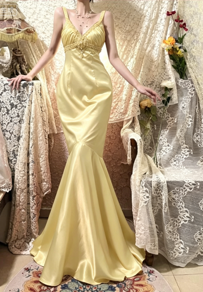 Vintage Red Mermaid Straps Exquisite Beaded Satin Prom Dress DP5178