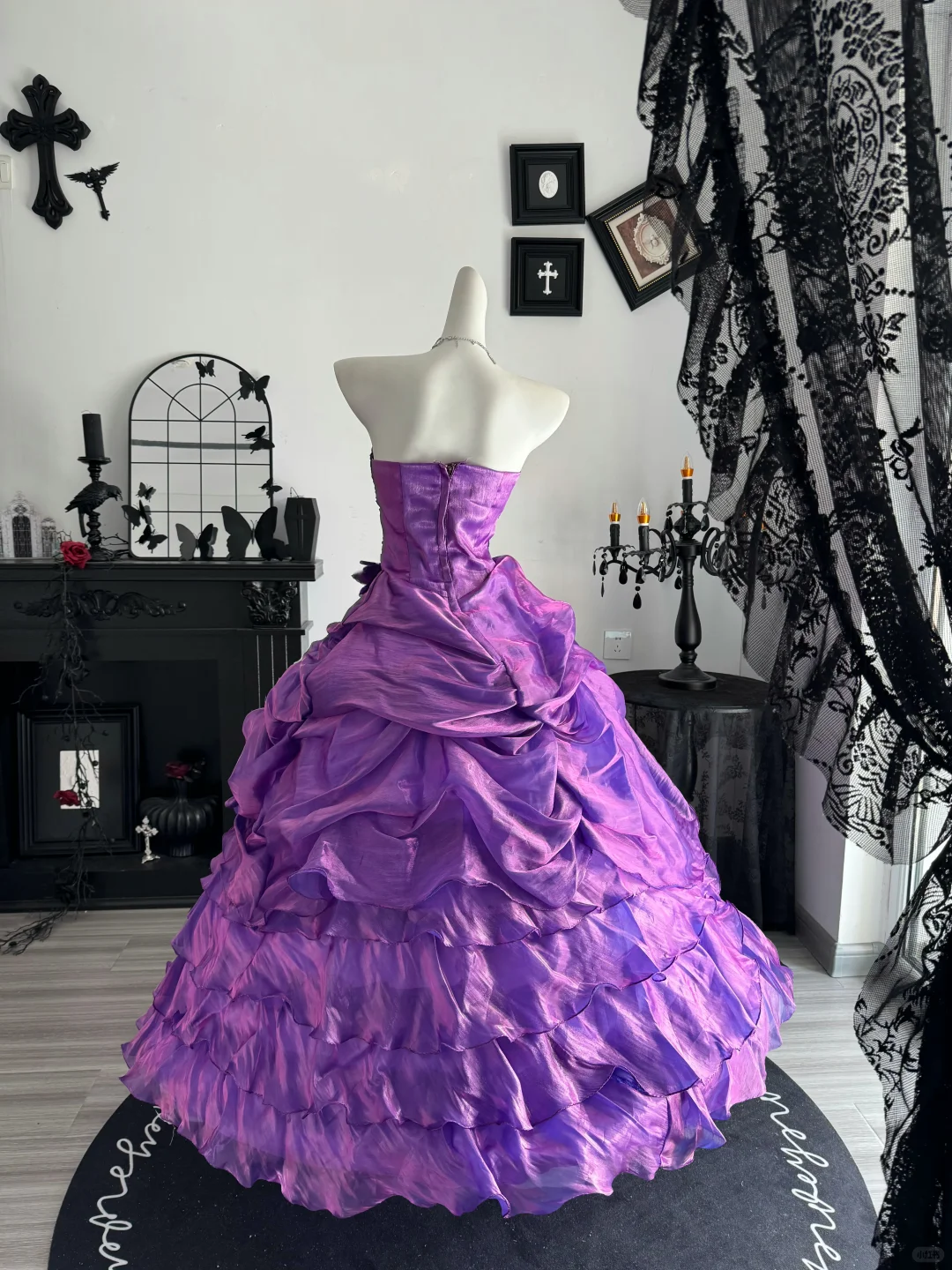 Vintage Purple Ball Gown Strapless Beaded Layered Satin Prom Dress Quinceanera Dress DP6962