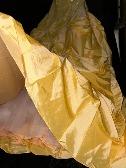 Dazzling Yellow A Line Sweetheart Neck Beaded Satin Prom Dress Party Evening Dress DP5333