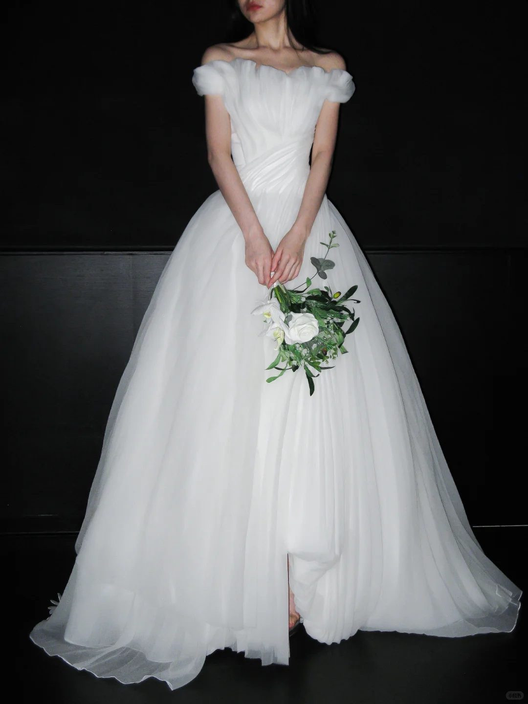 Dreamy Flowy Ball Gown Off the Shoulder White Tulle Long Wedding Dress DP6362