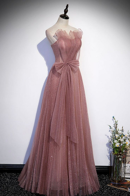Pink Shiny Tulle Long A-Line Prom Dress Evening Dress DP408