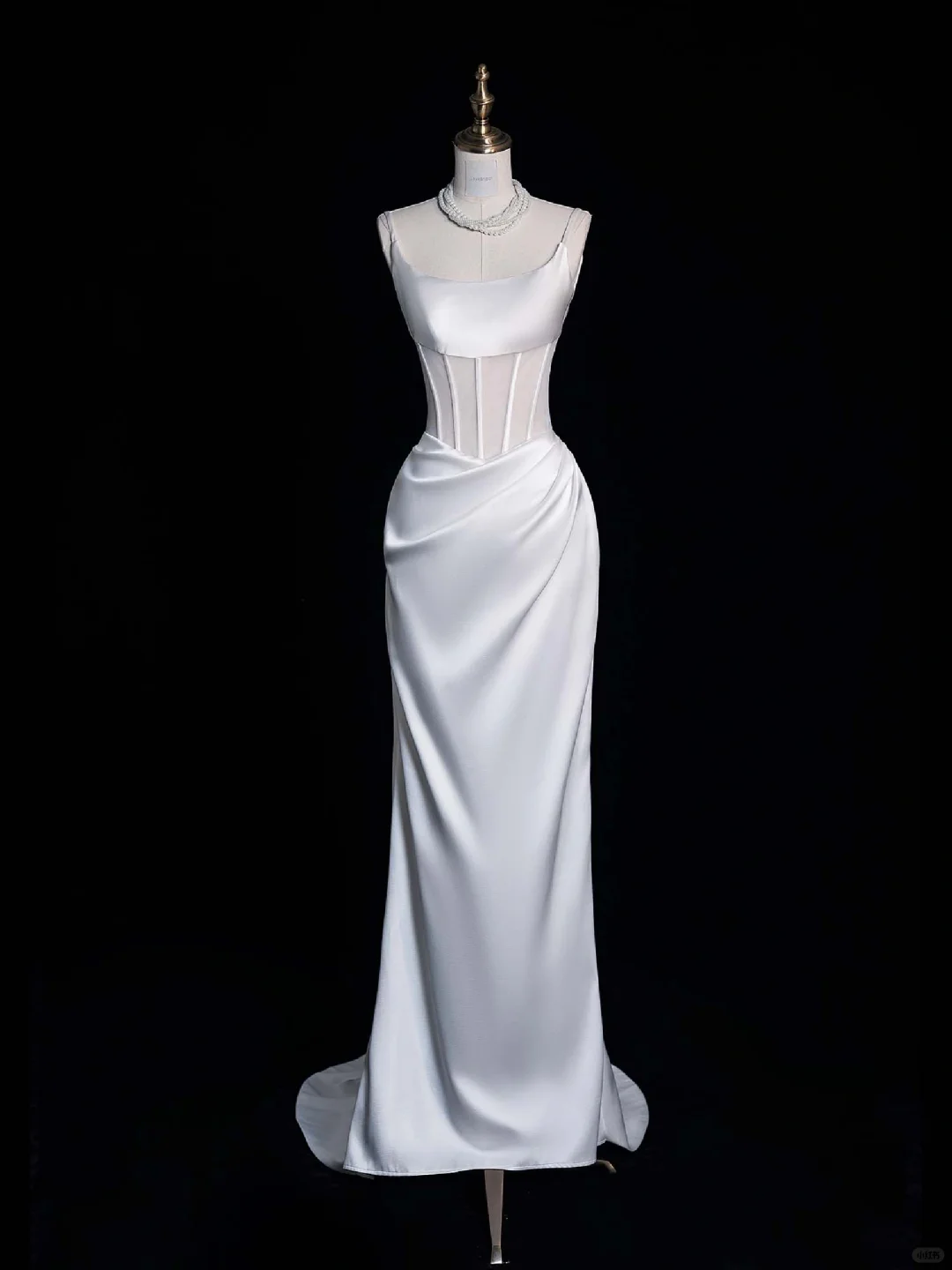 White Sheath Spaghetti Strap Corset Satin Prom Dress Graduation Prom Dress DP1990