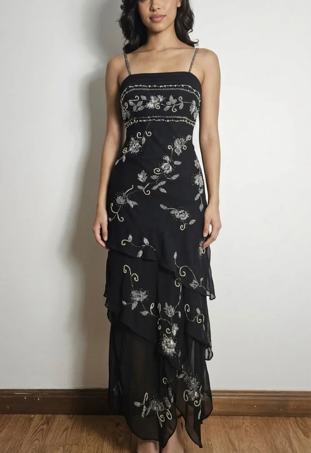 Apricot Embroidery Floral Bead Layered Chiffon Homecoming Dress Party Dress Evening Dress DP3084