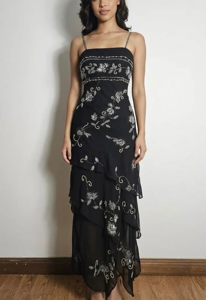 Apricot Embroidery Floral Bead Layered Chiffon Homecoming Dress Party Dress Evening Dress DP3084