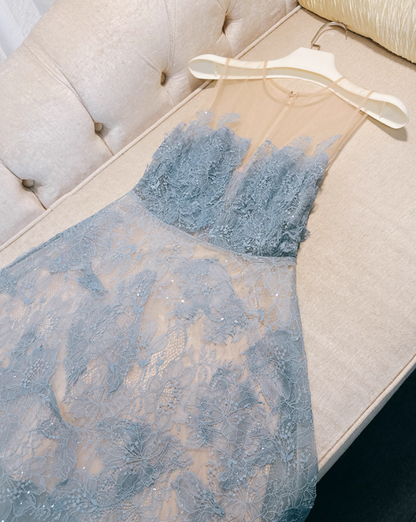 Gentle Blue A Line Strapless Lace Prom Dress Party Dress Date Dress DP4459