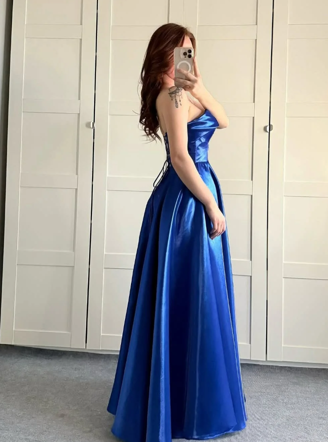 Princess Pink A Line Strapless Satin Prom Dress Evening Dress DP5261