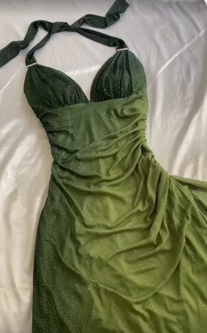 Halter Straps Ombre Green Chiffon Long Prom Dress Party Evening Dress DP723