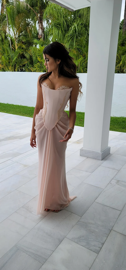 Pink Chiffon Mermaid Wedding Gown Dress Formal Prom Dress DP235