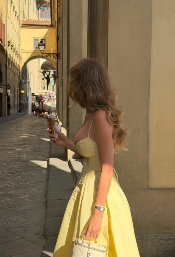 Summer Yellow A Line Spaghetti Straps Corset Satin Long Prom Dress Party Dress DP6806