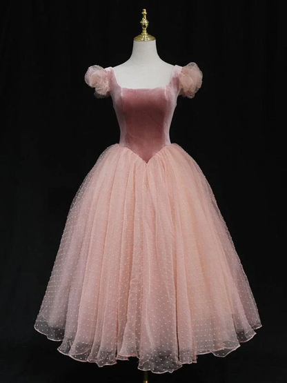 Cute Pink Vlevet Tulle Short Prom Dress Homecoming Dress DP447