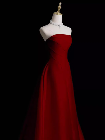 Sexy Strapless Burgundy Long Prom Dress Party Evening Dress DP704