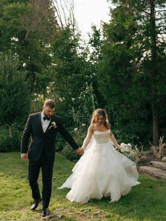 Pretty A Line Strapless White Tulle Long Wedding Dress DP6073