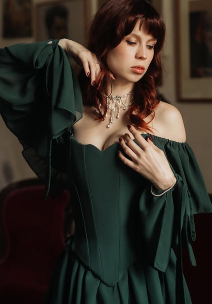 Emerald A Line Long Sleeve Chiffon Long Prom Dress Evening Dress DP6342
