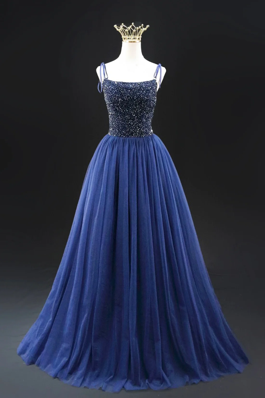 Gorgeous Blue Tulle Beaded Long Prom Dress Party Dress DP485